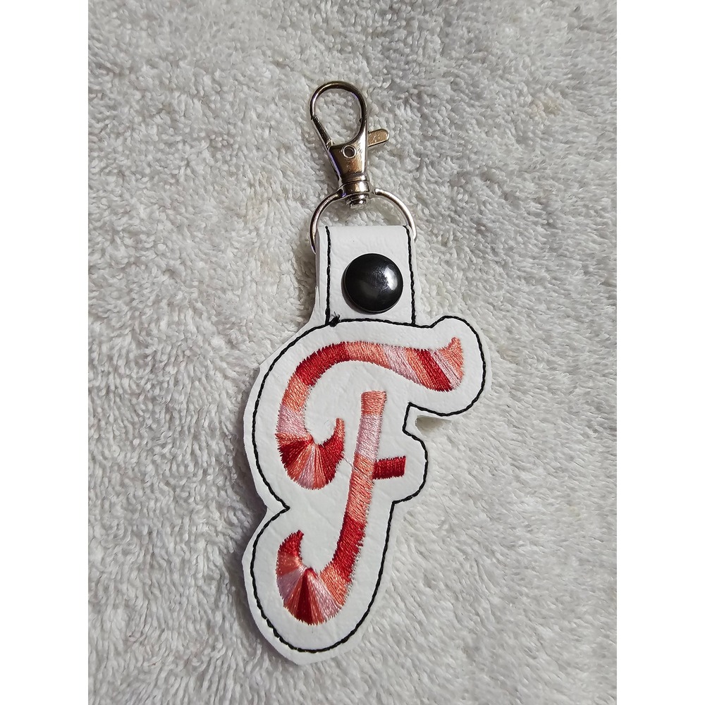 Letter F Keychain Initial Charm Bag Clip Purse Accessory Monogram White‎ Red